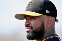 Pirates closer Felipe Vazquez takes a break during a spring baseball workout at Pirate City in ...