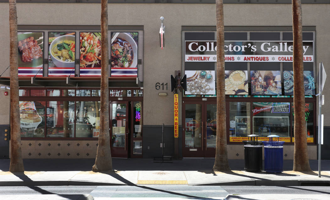 Siam Square Thai restaurant and Collector's Gallery are seen on Fremont Street where the street ...