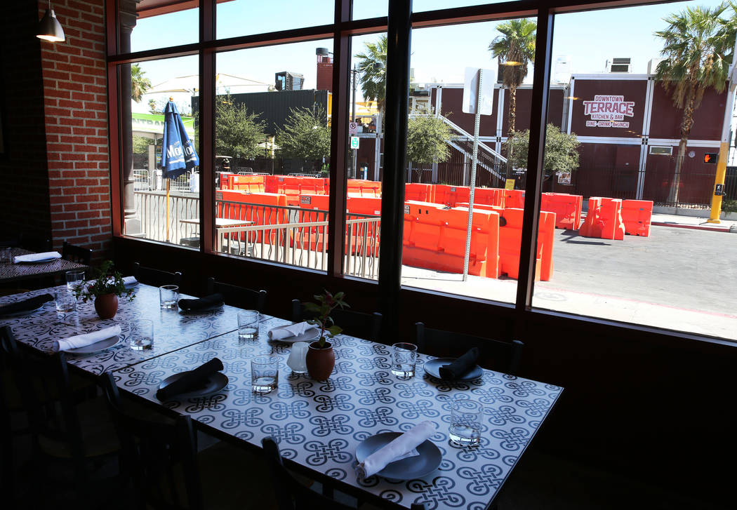Seventh Street, as seen from Seventh and Carson restaurant, is closed for pedestrian and motor ...