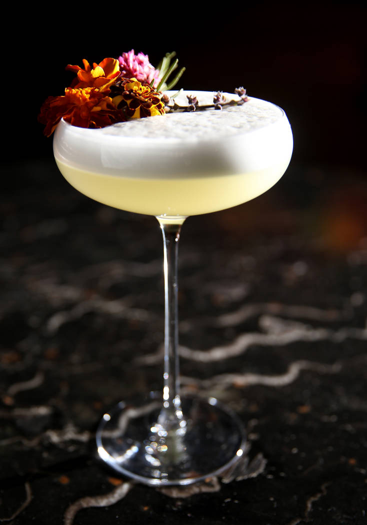 A signature cocktail at Mama Rabbit at Park MGM in Las Vegas Friday, Aug. 16, 2019. (K.M. Canno ...