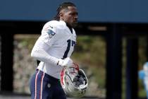 In this Wednesday, Sept. 18, 2019, file photo, New England Patriots wide receiver Antonio Brown ...