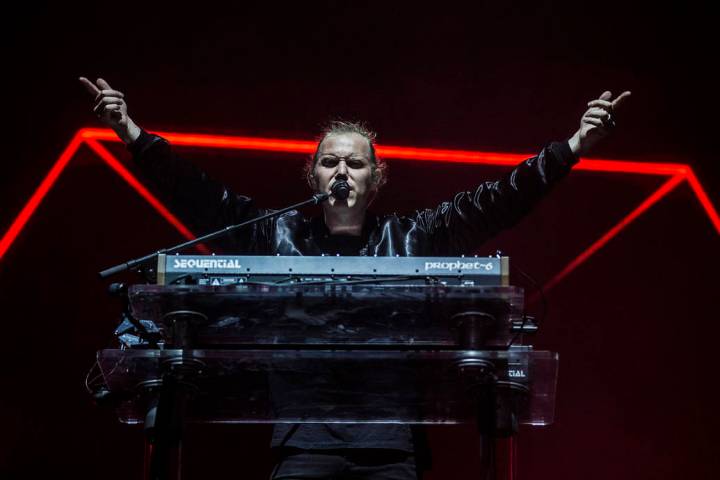 Rufus Du Sol front man Tyrone Lindqvist performs on the Bacardi Stage during the second day of ...