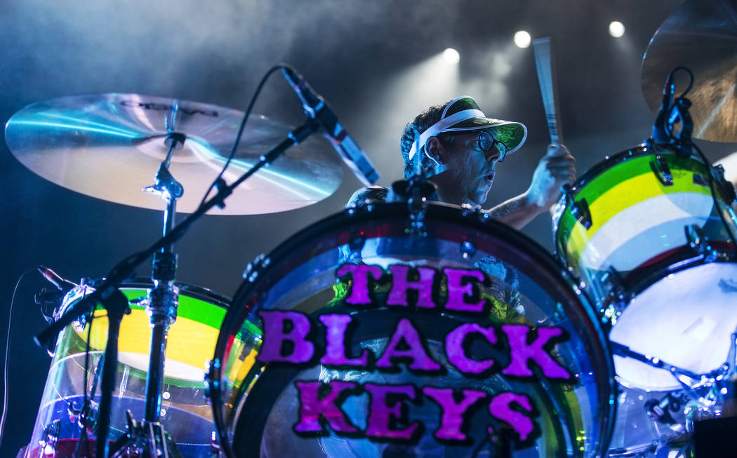 The Black Keys drummer Patrick Carney performs on the Downtown Stage during the second day of ...