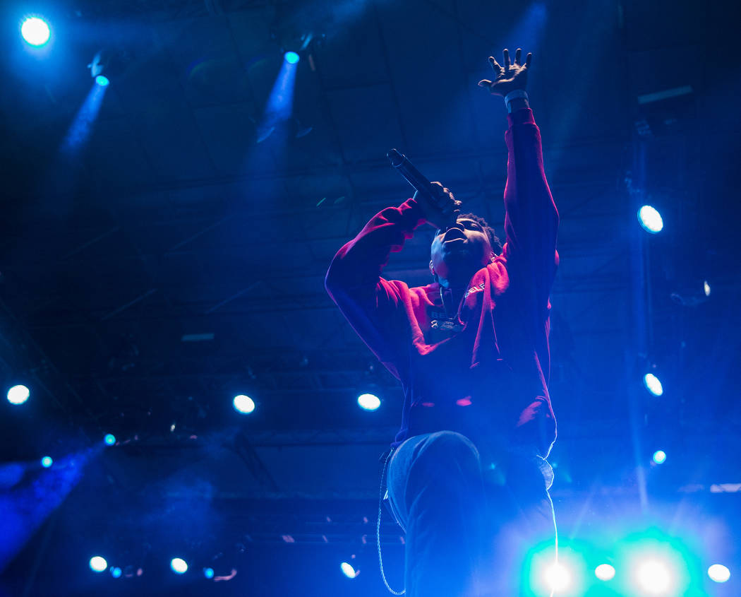 Taylor Bennett, brother of Chance the Rapper, performs on the Huntridge Stage during the second ...