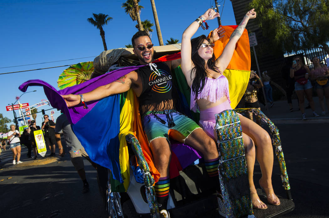 Actor Jai Rodriguez, left, and singer Mikalah Gordon, lead the pride parade as grand marshals d ...