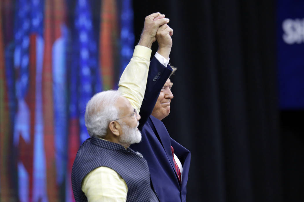 India Prime Minister Narendra Modi and President Donald Trump on stage during introductions at ...