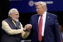 Prime Minister Narendra Modi and President Donald Trump shake hands after introductions during ...