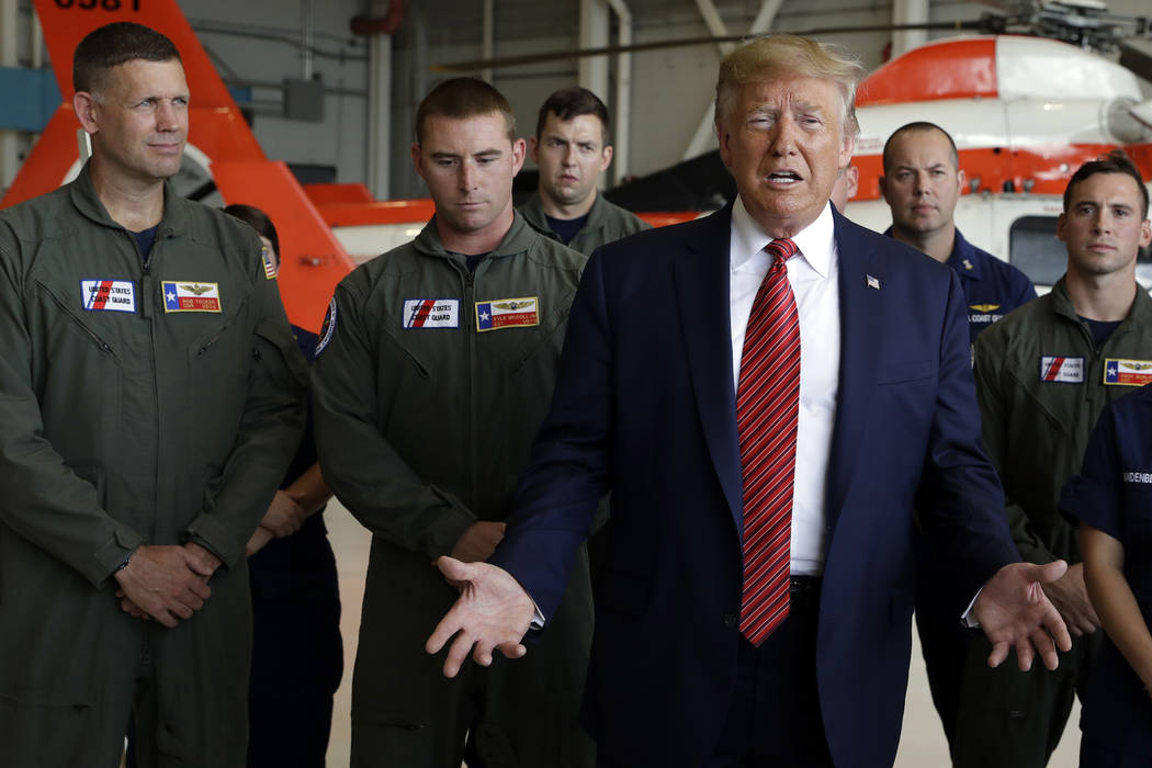President Donald Trump speaks about recent flooding and rainfall in Texas at U.S. Coast Guard A ...