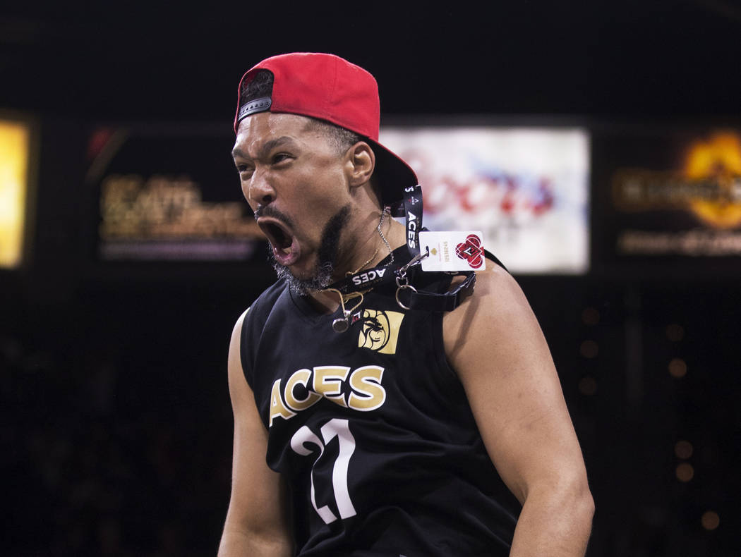 Aces fan CT Belt-Wright cheers for the home team in the second quarter of Vegas' WNBA semifinal ...