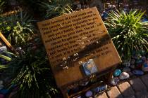Stones left for loved ones at the Las Vegas Healing Garden in Las Vegas on Wednesday, Sept. 18, ...