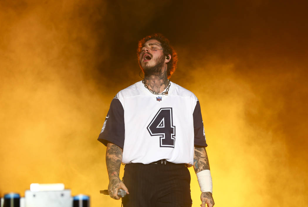 Post Malone performs at the downtown stage during day 3 of the Life is Beautiful festival in do ...