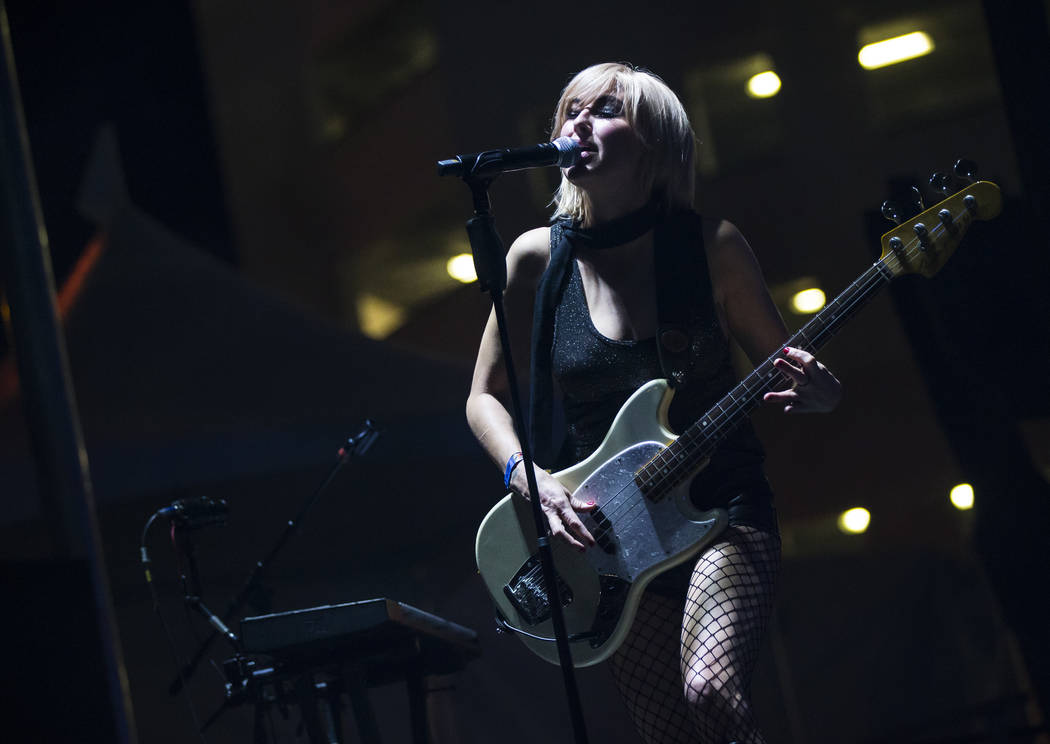 Sarah Barthel, of Phantogram, performs at the Huntridge stage during day 3 of the Life is Beaut ...