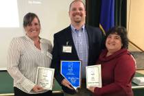 Boulder City Review reporter Celia Shortt Goodyear, left, publisher Noah Cusick and editor Hali ...