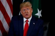 President Donald Trump speaks during a meeting with Pakistani Prime Minister Imran Khan at the ...