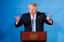 Britain's Prime Minister Boris Johnson addresses the Climate Action Summit in the United Nation ...
