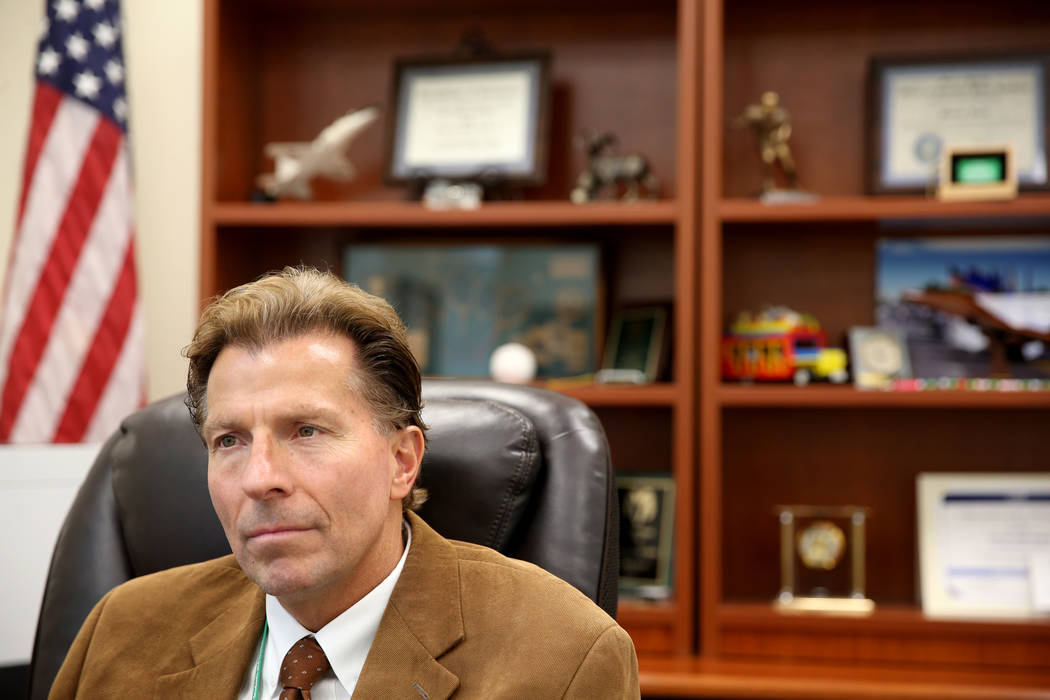 Principal James Kuzma talks to a reporter in his office at Rancho High School in North Las Vega ...