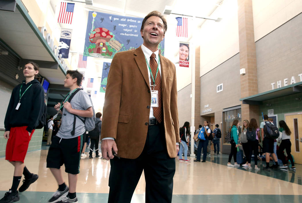 Principal James Kuzma during first lunch at Rancho High School in North Las Vegas Thursday, Sep ...