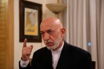 Former President Hamid Karzai speaks during an interview in Kabul, Afghanistan, Tuesday, Sept. ...