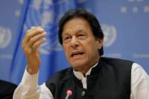 Imran Khan, Prime Minister of Pakistan, speaks to reporters during a news conference at United ...
