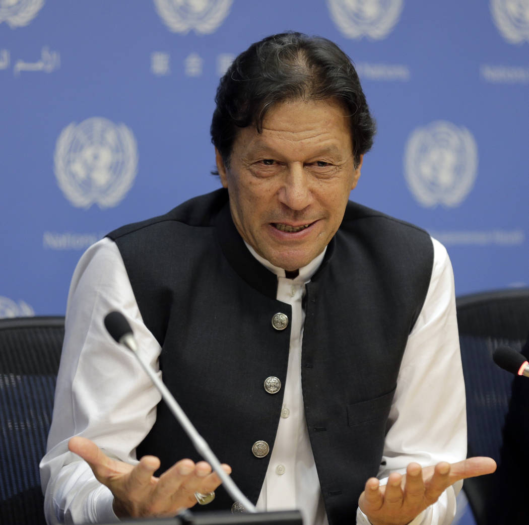 Imran Khan, Prime Minister of Pakistan, speaks to reporters during a news conference at United ...