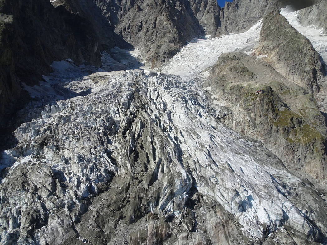 This photo taken on Friday, Sept. 20, 2019 shows the massive Planpincieux glacier, located in t ...