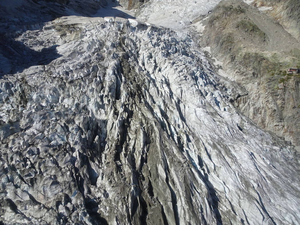 This photo taken on Friday, Sept. 20, 2019 shows the massive Planpincieux glacier, located in t ...