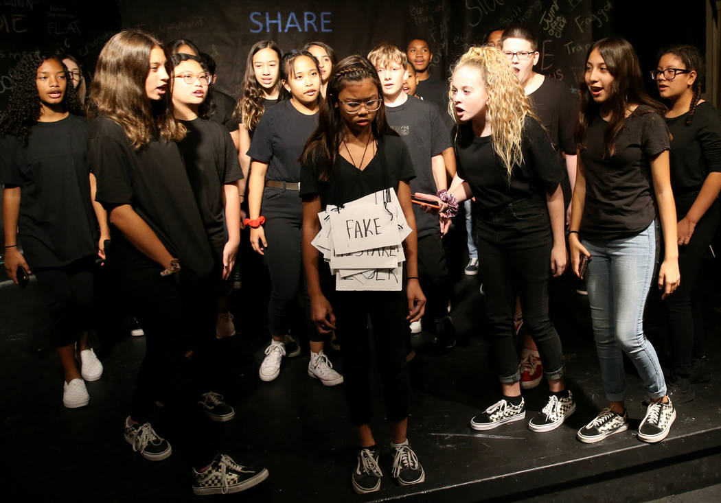 Eighth grade students during a rehearsal for an anti-bullying play called ÒThe Weight of Y ...