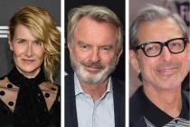 Laura Dern, from left, Sam Neill and Jeff Goldblum will reprise their “Jurassic Park” roles ...