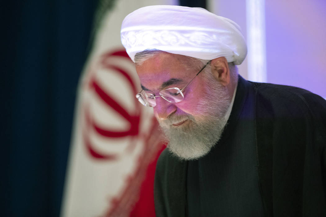 Iran's President Hassan Rouhani arrives for a news conference, Thursday, Sept. 26, 2019, in New ...