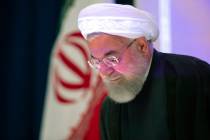 Iran's President Hassan Rouhani arrives for a news conference, Thursday, Sept. 26, 2019, in New ...