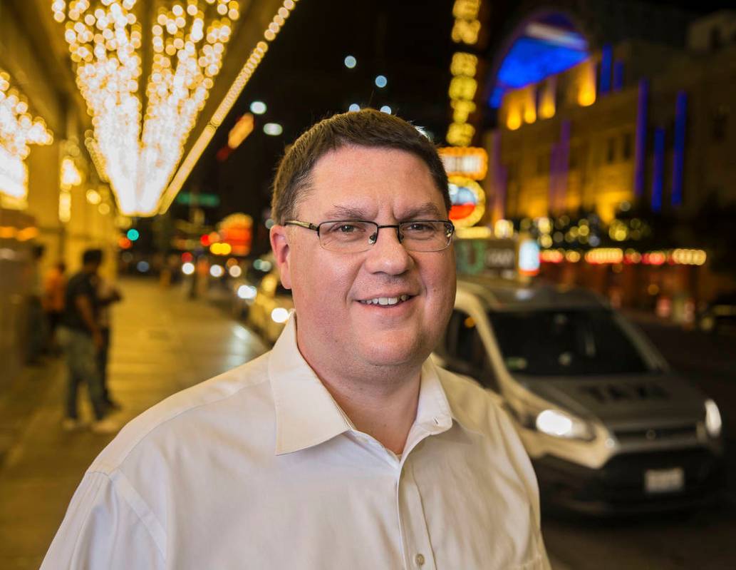 Andrew Gnatovich, 41, who ran the popular Twitter account @LVCabChronicles, outside Plaza on Th ...