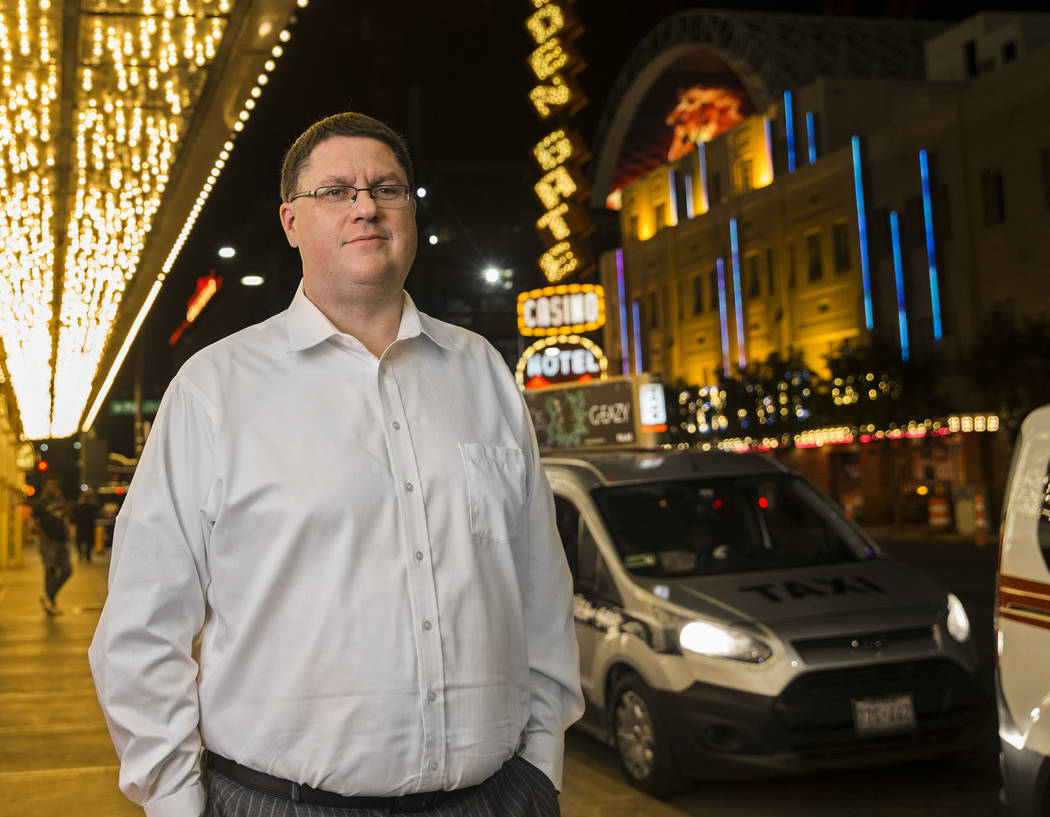 Andrew Gnatovich, 41, who ran the popular Twitter account @LVCabChronicles, outside Plaza on Th ...