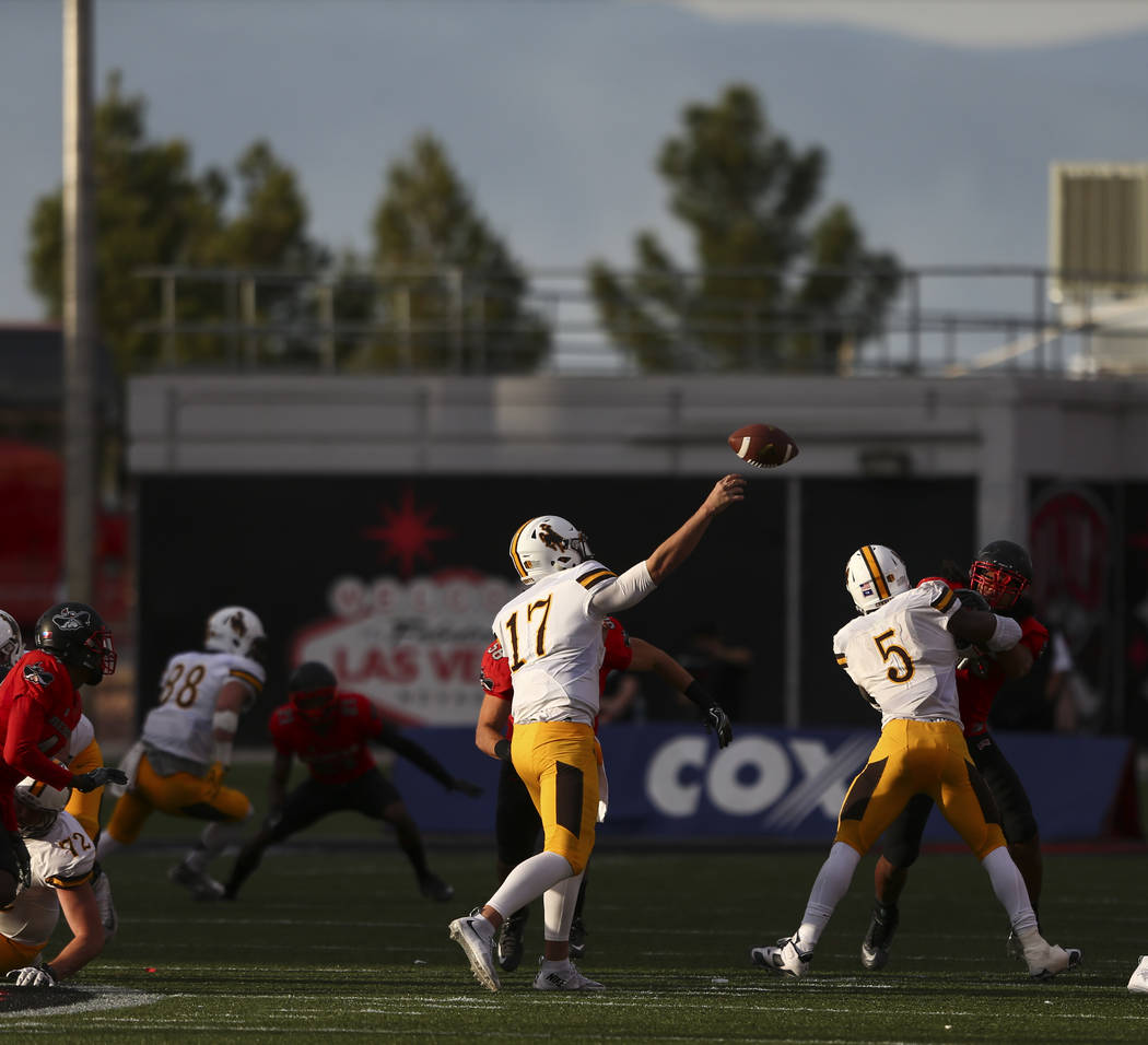 Wyoming quarterback Josh Allen (17) makes a pass during a football game against UNLV at Sam Boy ...