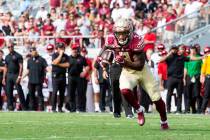 In this Sept. 21, 2019, file photo, Florida State running back Cam Akers (3) heads toward the g ...