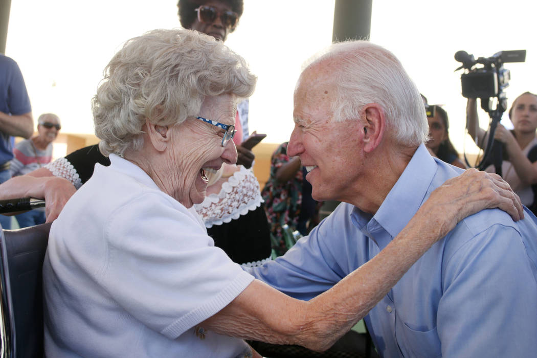 Las Vegas resident Ella Lowe, 94, meets Democratic presidential candidate former Vice President ...