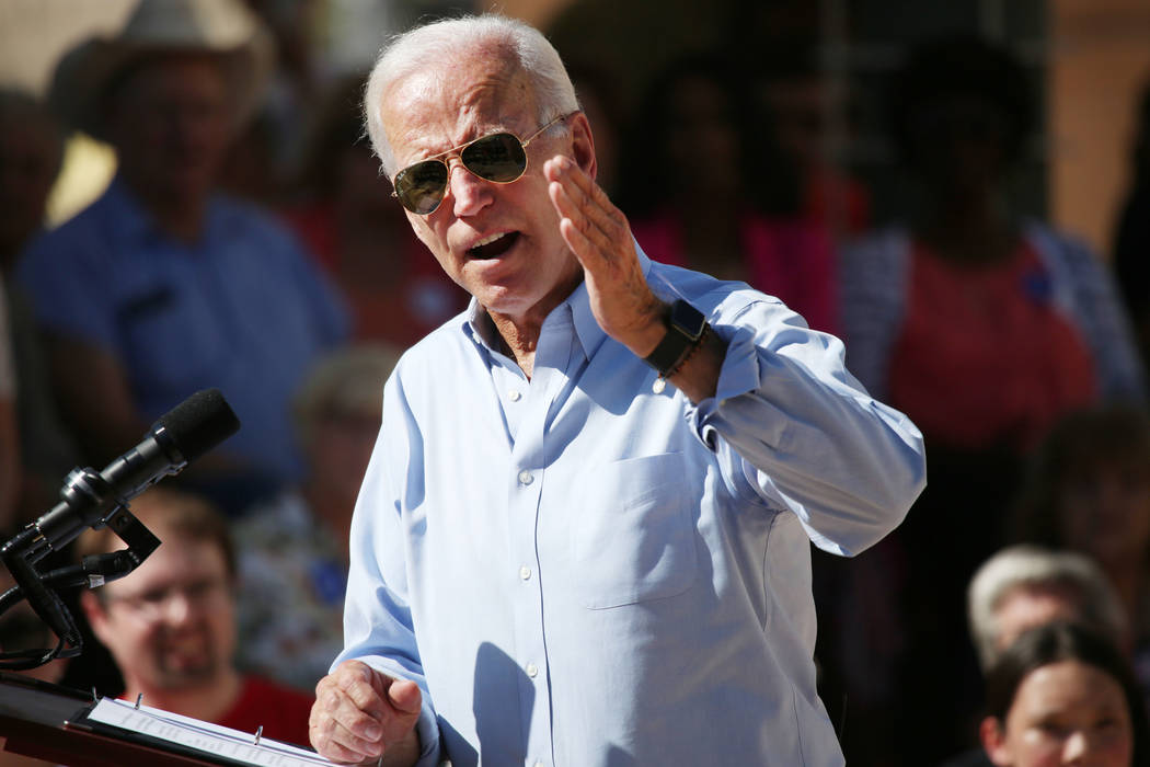 Democratic presidential candidate former Vice President Joe Biden speaks at the East Las Vegas ...