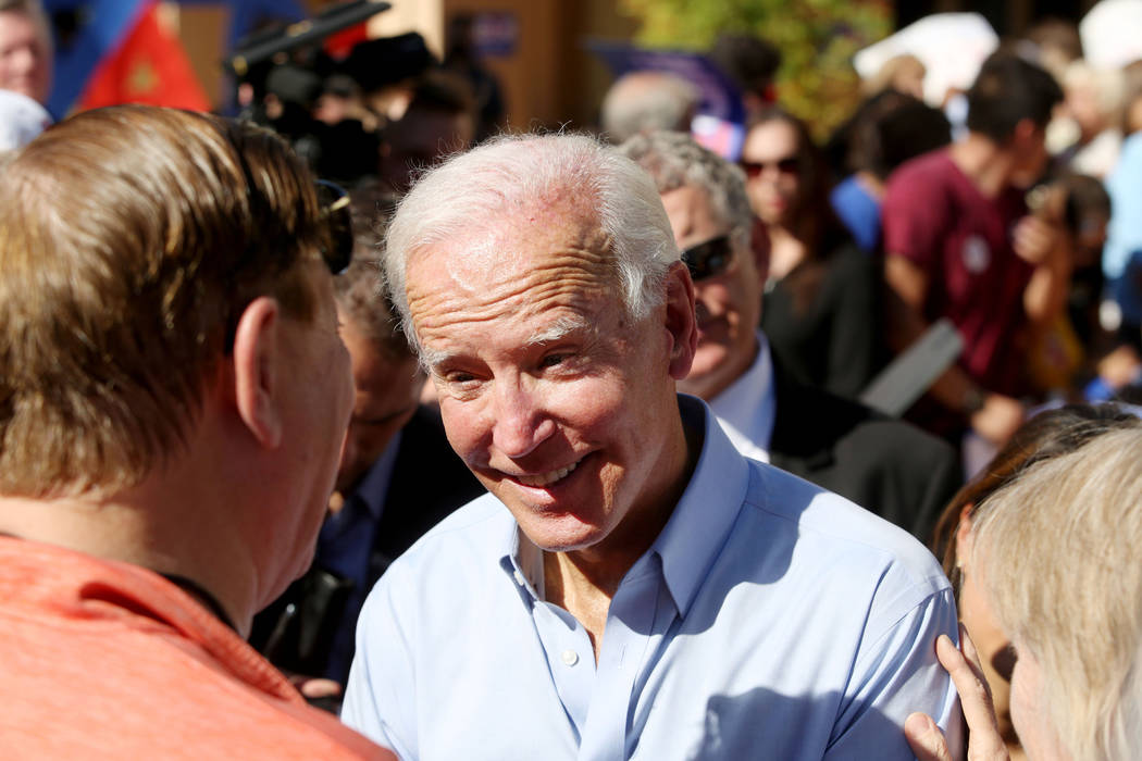 Democratic presidential candidate former Vice President Joe Biden meets with individuals at the ...