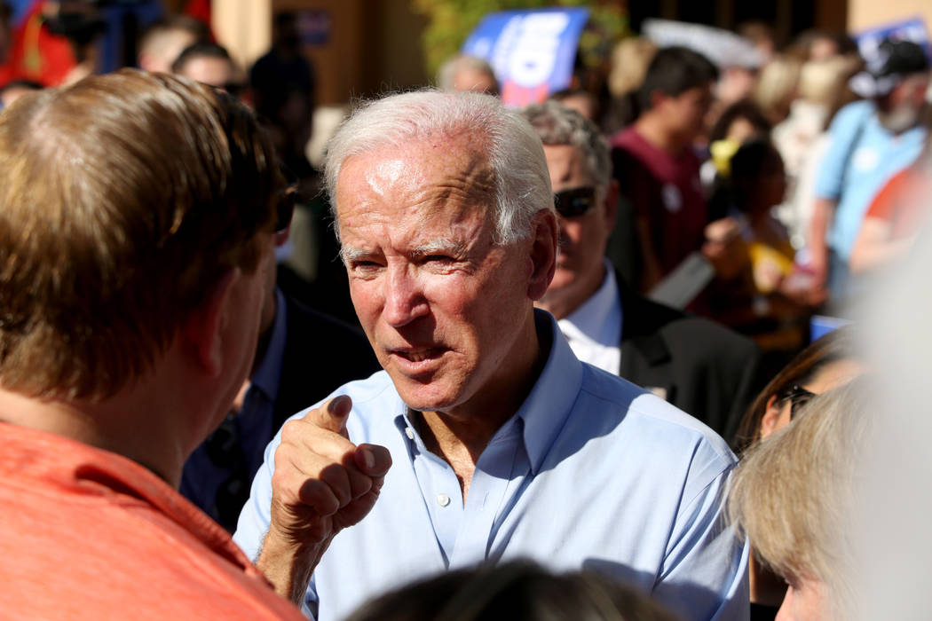 Democratic presidential candidate former Vice President Joe Biden meets with individuals a ...