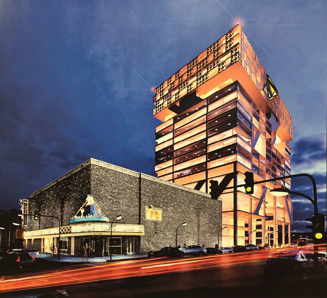 A rendering of the mixed-use tower in downtown Las Vegas. (Courtesy, 601 Fremont LLC)
