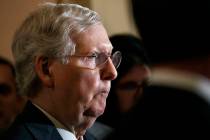 Senate Majority Leader Mitch McConnell of Ky. attends a news conference with members of the Sen ...