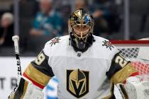 Vegas Golden Knights goaltender Marc-Andre Fleury (29) against the San Jose Sharks during an NH ...