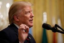 President Donald Trump speaks at the Hispanic Heritage Month Reception in the East Room of the ...