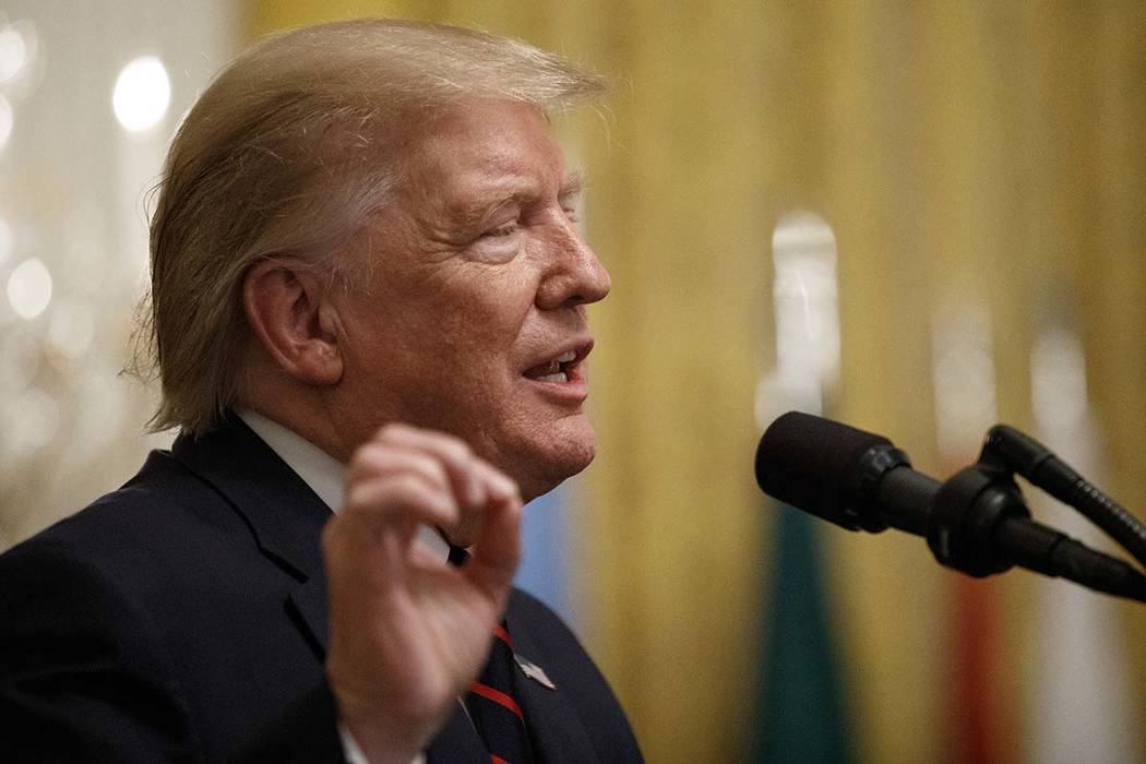 President Donald Trump speaks at the Hispanic Heritage Month Reception in the East Room of the ...