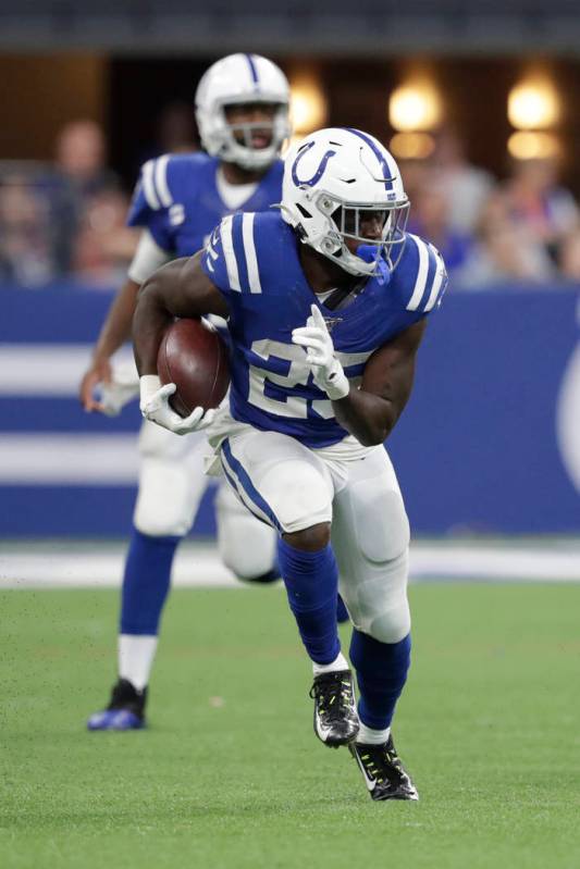 Indianapolis Colts running back Marlon Mack (25) runs during the second half of an NFL football ...