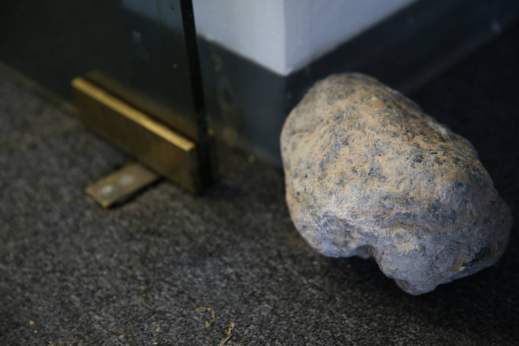 A rock used to break-in to the Clark County Republican Party headquarters in Las Vegas, Saturda ...