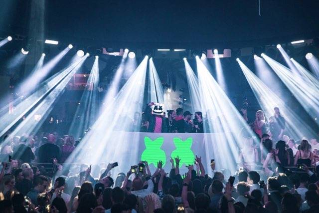 Superstar DJ Marshmello is shown at the opening-night scene at Kaos Nightclub and Dayclub at th ...