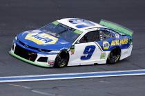 Chase Elliott drives through Turn 4 during the NASCAR Cup Series auto race at Charlotte Motor S ...