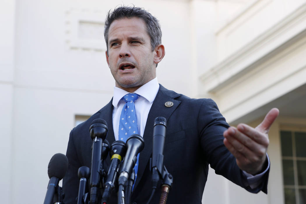 In a March 6, 2019, file photo, Rep. Adam Kinzinger, R-Ill., speaks to the media at the White H ...