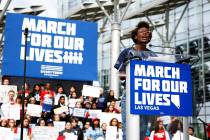 Denise Hooks, 26, addresses the crowd during the Las Vegas March for Our Lives event at Symphon ...