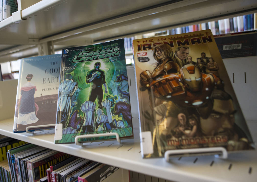 Graphic novels available at Windmill Library in Las Vegas on Wednesday, July 25, 2018. Chase St ...